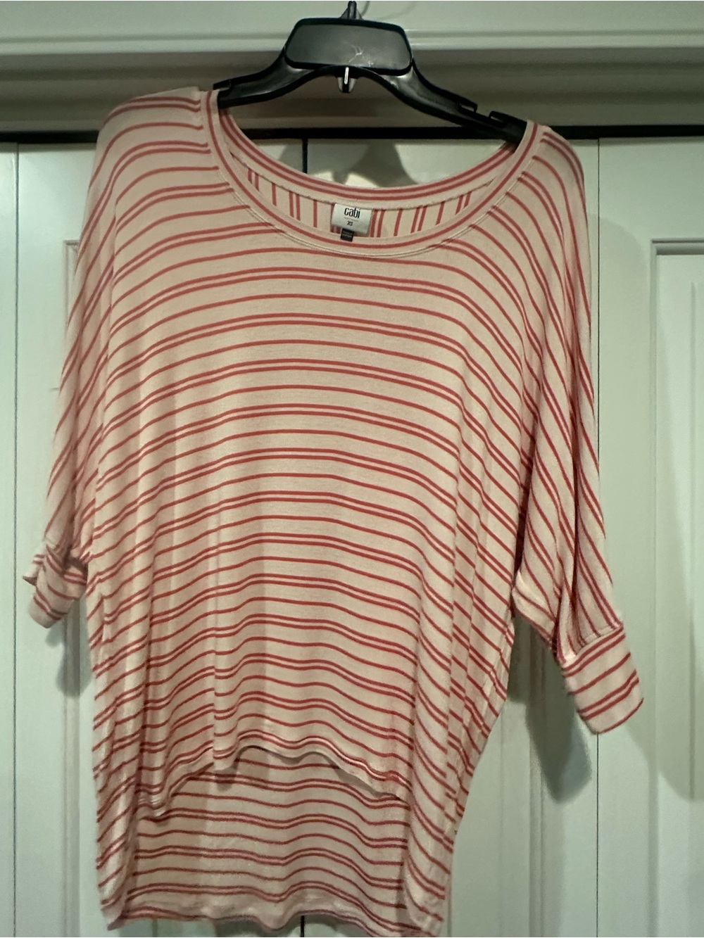 CAbi Tickle Tee Pink Relaxed 3/4 Sleeve Striped Tee - Women's XS - Picture 4 of 5